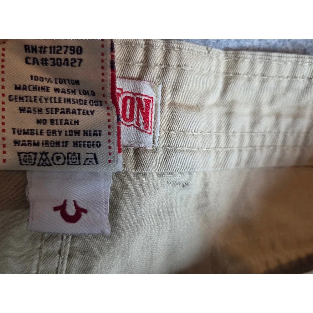 Vintage True Religion Joey Cargo Shorts Mens 36 Tan Khaki Made in USA Horseshoe